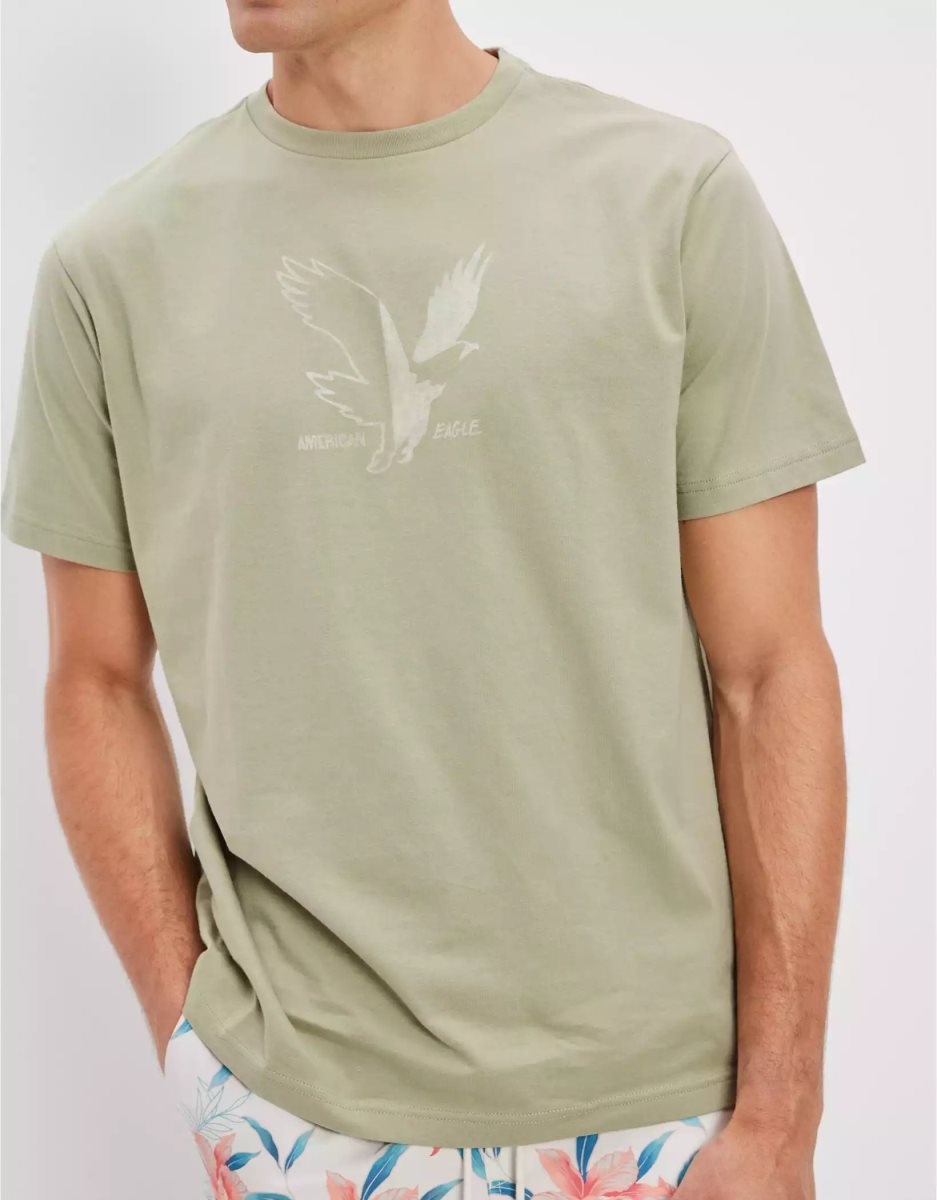 T Shirt Graphique American Eagle AE Super Soft Logo Vert Olive Homme | AAU-15716005